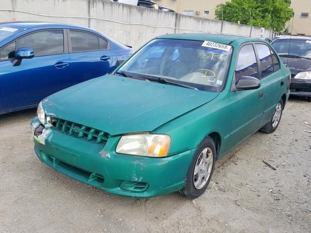 KMHCG45C21U198038 - 2001 HYUNDAI ACCENT GL GREEN photo 2