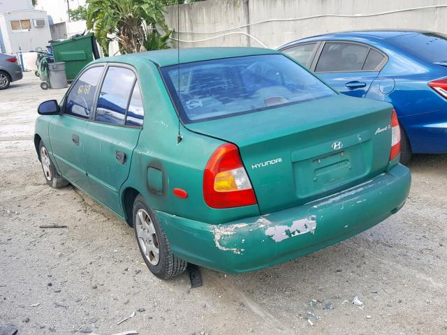 KMHCG45C21U198038 - 2001 HYUNDAI ACCENT GL GREEN photo 3