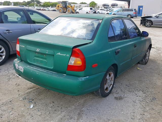 KMHCG45C21U198038 - 2001 HYUNDAI ACCENT GL GREEN photo 4