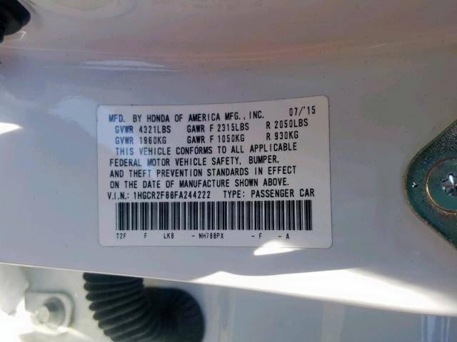 1HGCR2F88FA244222 - 2015 HONDA ACCORD EXL WHITE photo 10