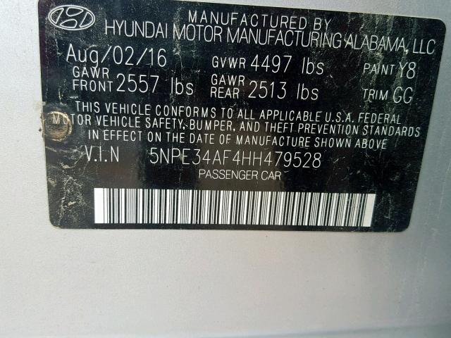 5NPE34AF4HH479528 - 2017 HYUNDAI SONATA SPO SILVER photo 10