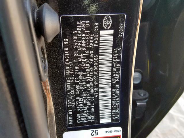 4T1B11HK9JU060866 - 2018 TOYOTA CAMRY XLE BLACK photo 10