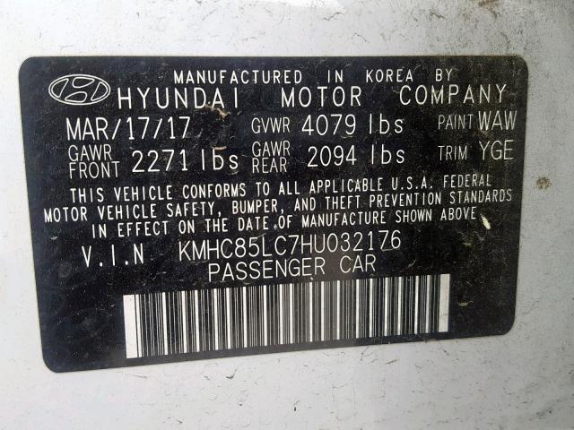 KMHC85LC7HU032176 - 2017 HYUNDAI IONIQ LIMI WHITE photo 10