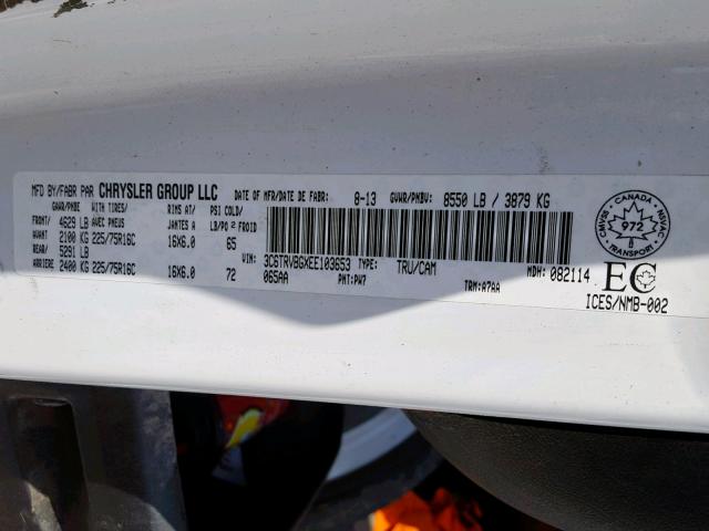 3C6TRVBGXEE103653 - 2014 RAM PROMASTER 白色 照片 10