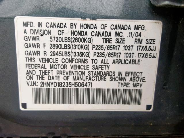 2HNYD18235H506471 - 2005 ACURA MDX GREEN photo 10