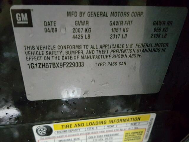 1G1ZH57BX9F229003 - 2009 CHEVROLET MALIBU 1LT BLACK photo 10