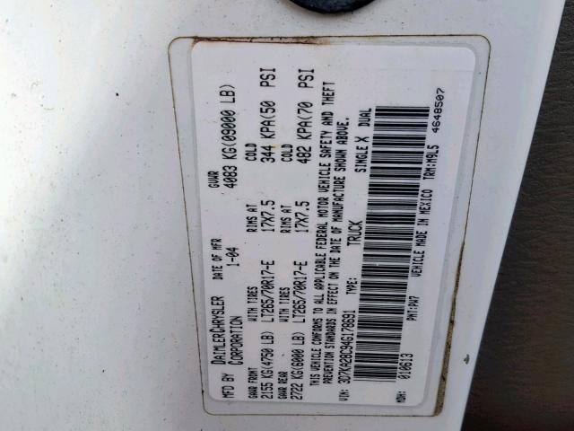 3D7KA28C94G178691 - 2004 DODGE RAM 2500 S თეთრი ფოტო 10