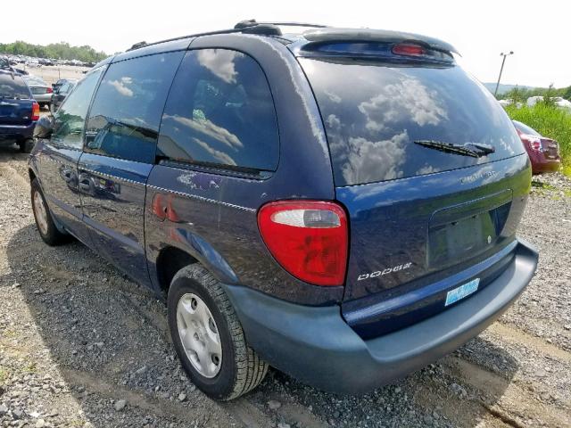 1B4GP25332B598257 - 2002 DODGE CARAVAN SE BLUE photo 3