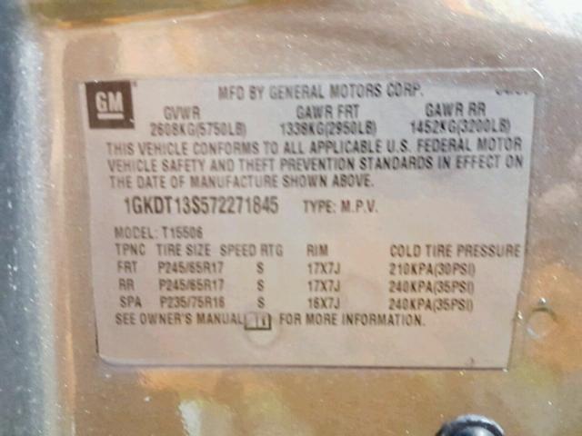 1GKDT13S182143295 - 2008 GMC ENVOY SILVER photo 10