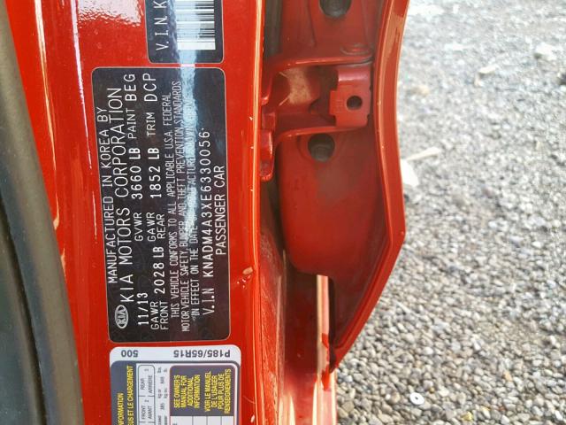 KNADM4A3XE6330056 - 2014 KIA RIO LX RED photo 10