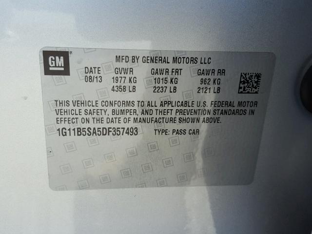 1G11B5SA5DF357493 - 2013 CHEVROLET MALIBU LS 白色 照片 10