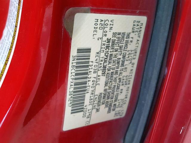 3N1BC1CPXAL389297 - 2010 NISSAN VERSA S RED photo 10
