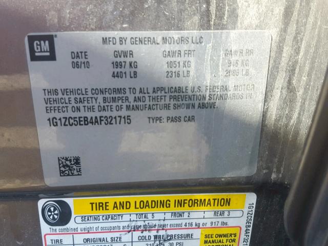 1G1ZC5EB4AF321715 - 2010 CHEVROLET MALIBU 1LT 棕色 照片 10