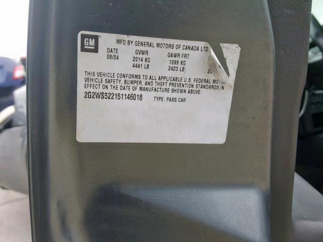 2G2WS522151146018 - 2005 PONTIAC GRAND PRIX GRAY photo 10