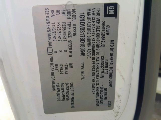 1GNDV33178D180646 - 2008 CHEVROLET UPLANDER L 白色 照片 10