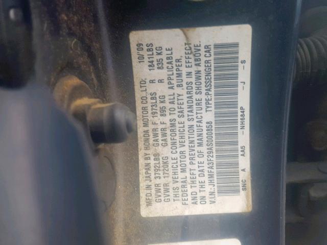 JHMFA3F29AS000858 - 2010 HONDA CIVIC HYBR BLUE photo 10