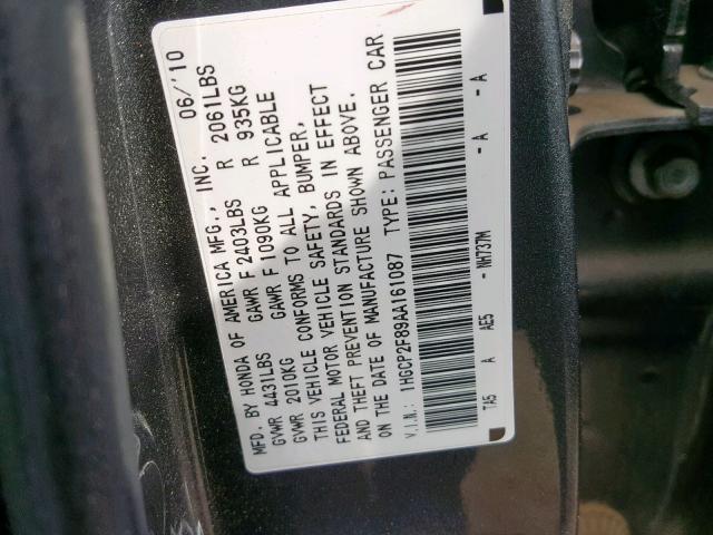 1HGCP2F89AA161087 - 2010 HONDA ACCORD EXL GRAY photo 10