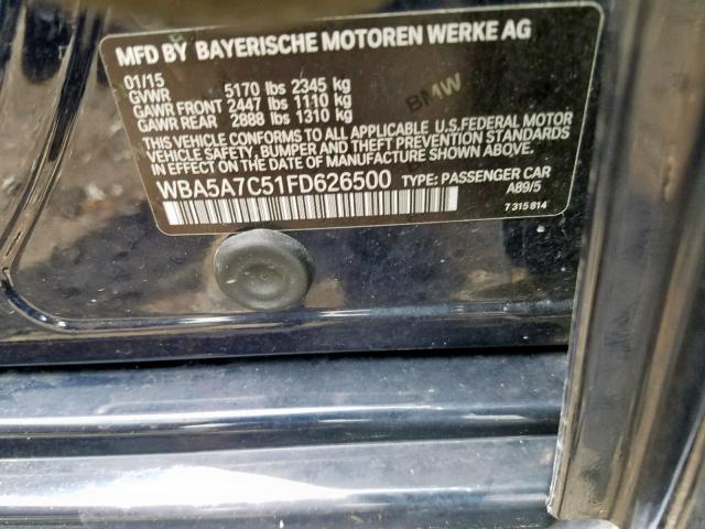 WBA5A7C51FD626500 - 2015 BMW 528 XI BLUE photo 10