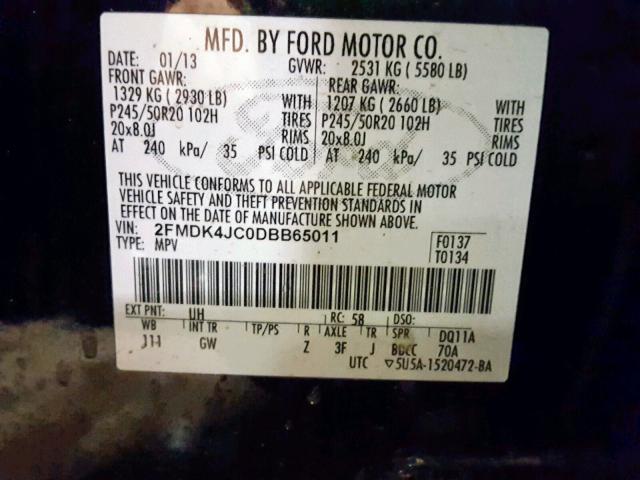 2FMDK4JC0DBB65011 - 2013 FORD EDGE SEL BLACK photo 10