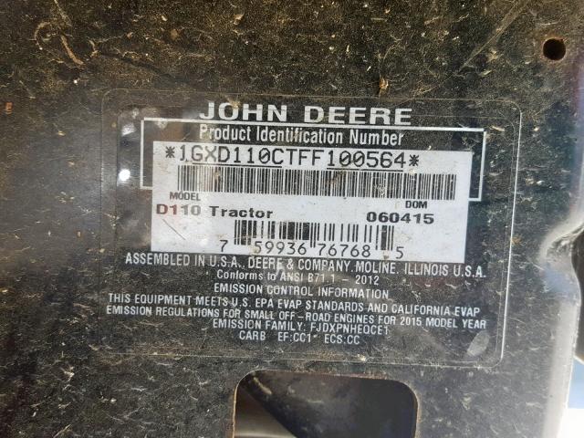 1GXD110CTFF100564 - 2017 JOHN DEERE MOWER GREEN photo 10