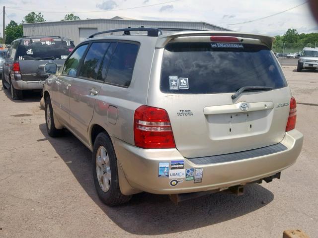 JTEGD21A320024636 - 2002 TOYOTA HIGHLANDER TAN photo 3