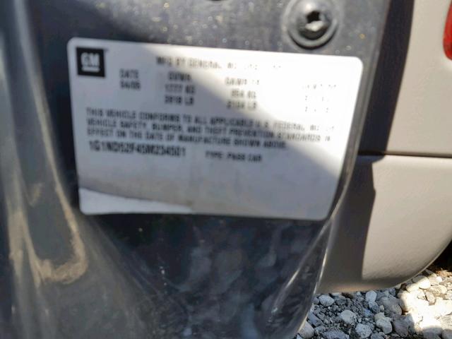 1G1ND52F45M234501 - 2005 CHEVROLET CLASSIC GRAY photo 10