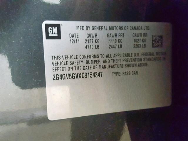 2G4GV5GVXC9154347 - 2012 BUICK REGAL GS BLACK photo 10