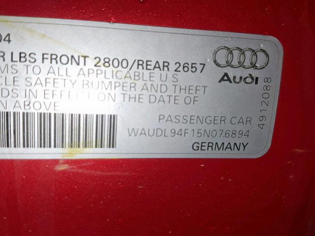 WAUDL94F15N076894 - 2005 AUDI A6 4.2 QUA ORANGE photo 10