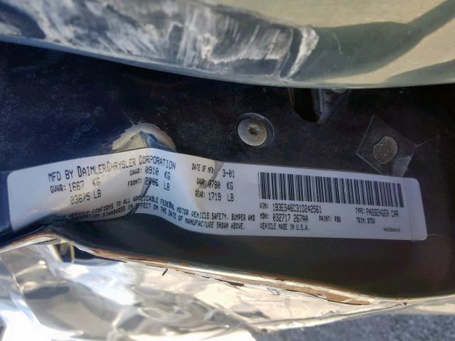 1B3ES46C31D242561 - 2001 DODGE NEON SE BLUE photo 10