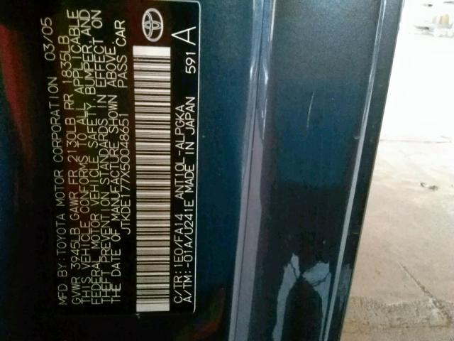 JTKDE177X50048651 - 2005 TOYOTA SCION TC ნაცრისფერი ფოტო 10