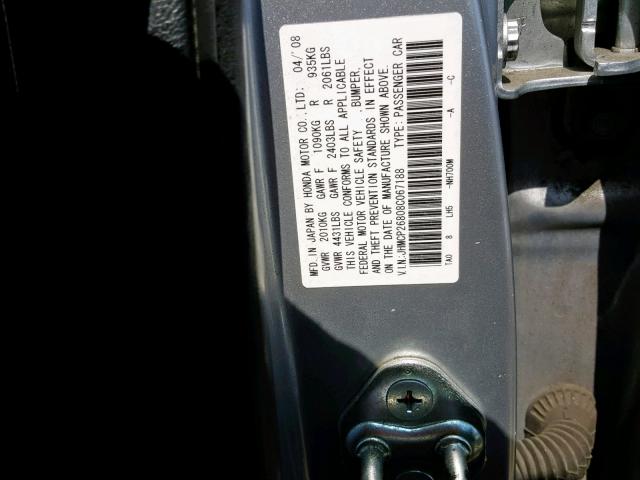 JHMCP26808C067188 - 2008 HONDA ACCORD EXL SILVER photo 10