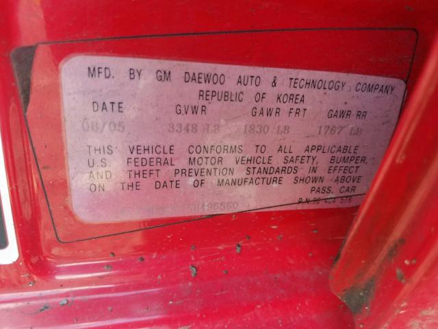 KL1TD52675B495560 - 2005 CHEVROLET AVEO BASE Қызыл фото 10