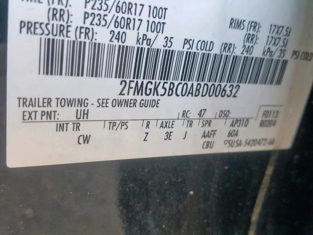 2FMGK5BC0ABD00632 - 2010 FORD FLEX SE BLACK photo 10