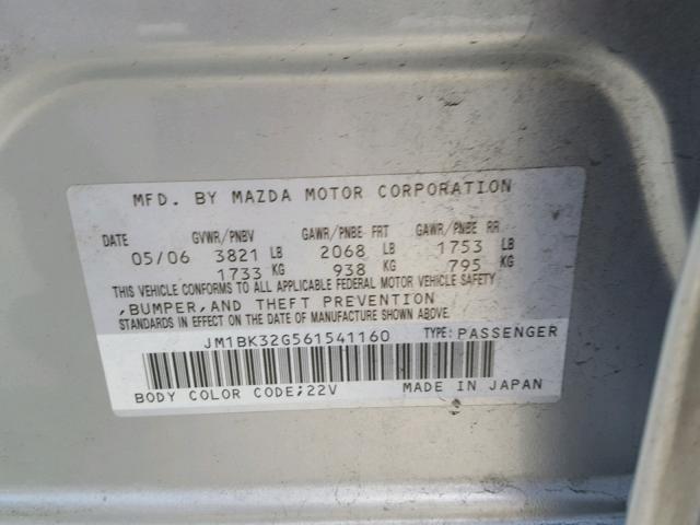 JM1BK32G561541160 - 2006 MAZDA 3 I SILVER photo 10