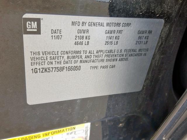 1G1ZK57758F166050 - 2008 CHEVROLET MALIBU LTZ შავი ფოტო 10