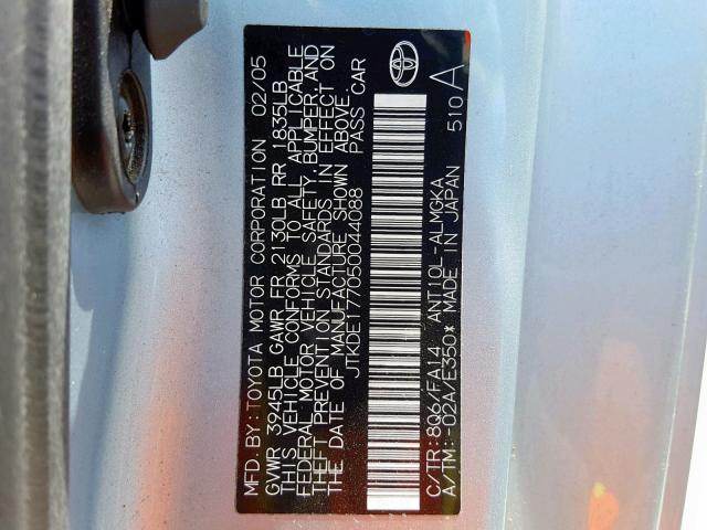 JTKDE177050044088 - 2005 TOYOTA SCION TC BLUE photo 10