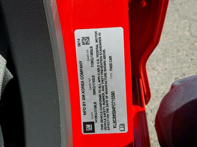 KL8CB6S94FC715580 - 2015 CHEVROLET SPARK LS RED photo 10