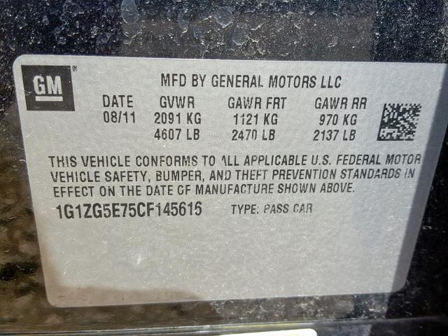 1G1ZG5E75CF145616 - 2012 CHEVROLET MALIBU LTZ 黑色 照片 10