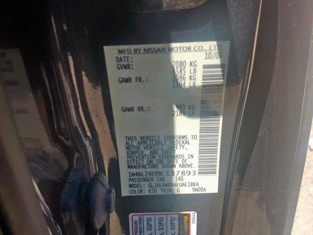 1N4BL24E99C137893 - 2009 NISSAN ALTIMA 3.5 CHARCOAL photo 10