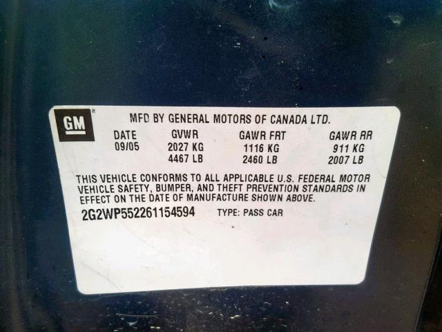 2G2WP552261154594 - 2006 PONTIAC GRAND PRIX BLUE photo 10