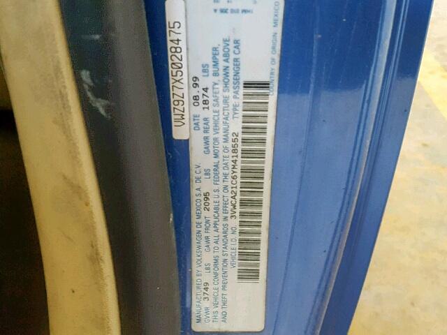 3VWCA21C6YM418552 - 2000 VOLKSWAGEN NEW BEETLE ლურჯი ფოტო 10