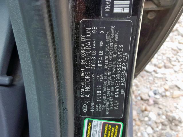 KNADE123666063526 - 2006 KIA RIO BLACK photo 10