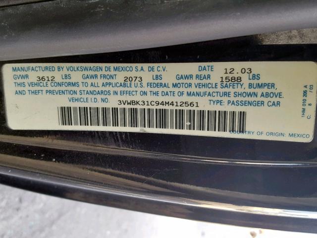 3VWBK31C94M412561 - 2004 VOLKSWAGEN NEW BEETLE შავი ფოტო 10