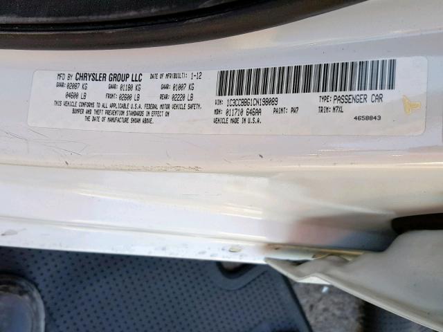 1C3CCBBG1CN198089 - 2012 CHRYSLER 200 TOURIN WHITE photo 10