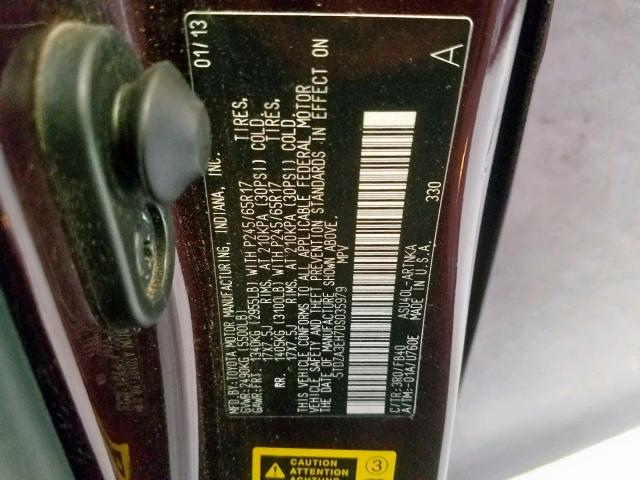 5TDZA3EH7DS035979 - 2013 TOYOTA HIGHLANDER BURGUNDY photo 10