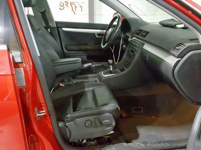 WAUKF78E76A074256 - 2006 AUDI A4 2.0T AV RED photo 5