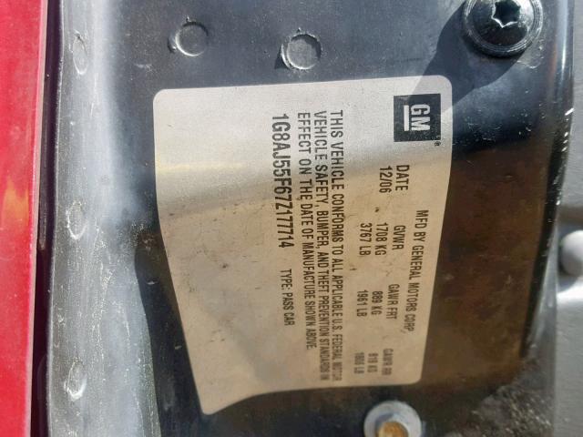 1G8AJ55F67Z177714 - 2007 SATURN ION LEVEL RED photo 10