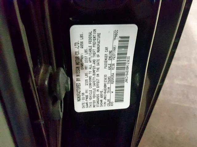 JNKCV64EX8M123430 - 2008 INFINITI G37 BASE BLACK photo 10