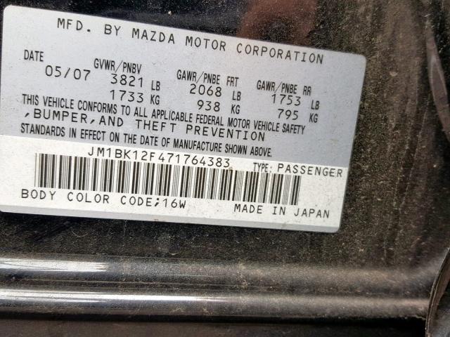 JM1BK12F471764383 - 2007 MAZDA 3 I BLACK photo 10