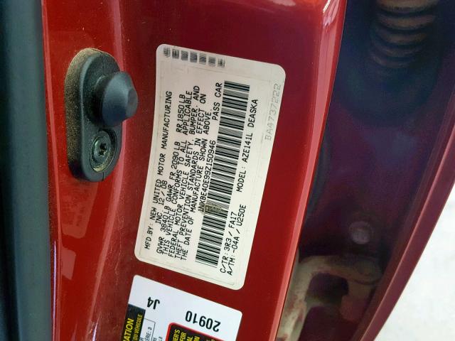 1NXBE40E99Z150946 - 2009 TOYOTA COROLLA XR RED photo 10